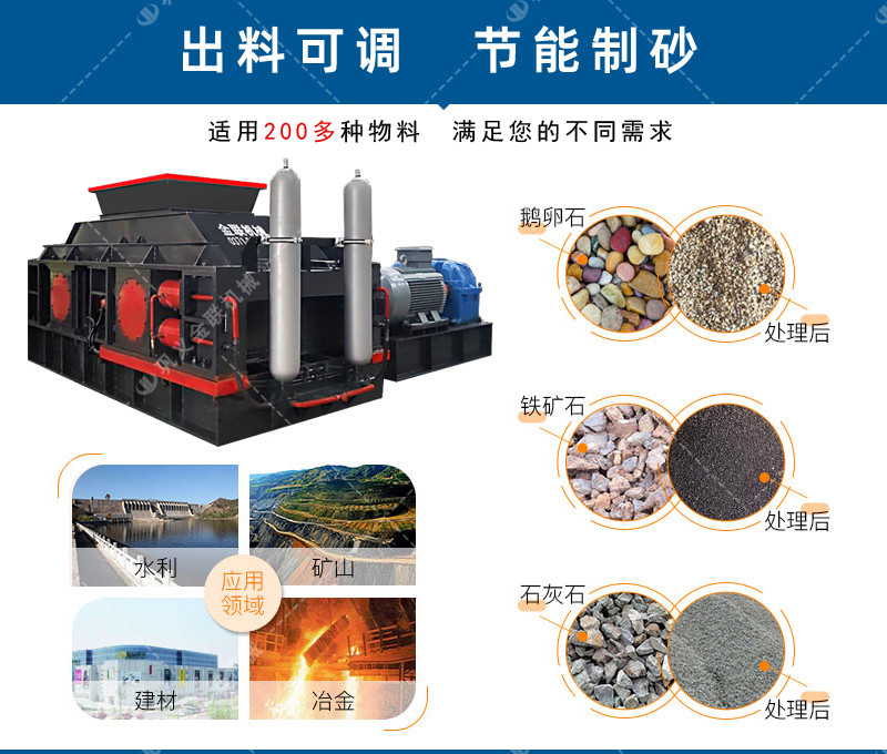 全自動液壓對輥制砂機(jī)-全液壓輥式制砂機(jī)價(jià)格-自動補(bǔ)壓-一次調(diào)節(jié)終身使用
